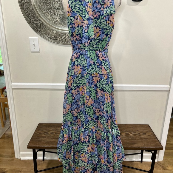 Shoshanna Midnight - Blue and Green Floral Maxi Dres with Silver Accents  Size 4 - Picture 10 of 11